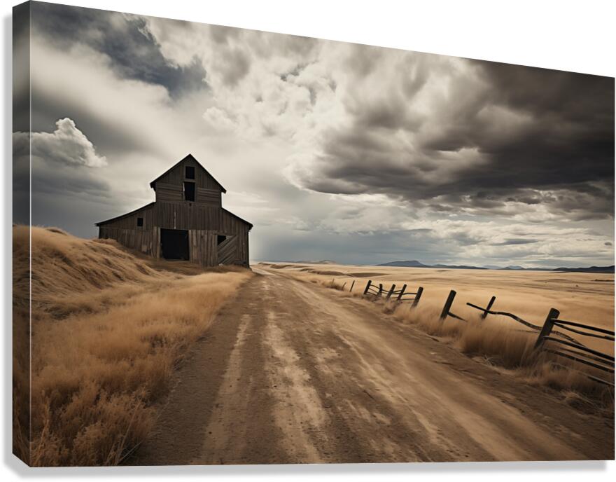 The Long Road Home – Sepia Countryside Landscape Print Canvas Print