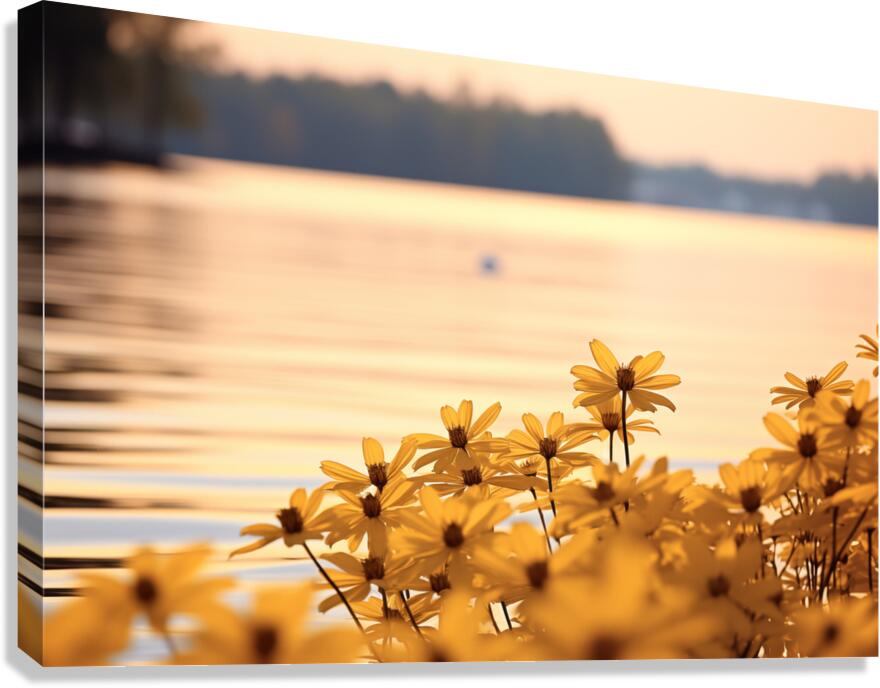Golden Hour Bloom – Warm Sepia Sunflower Landscape Print Canvas Print