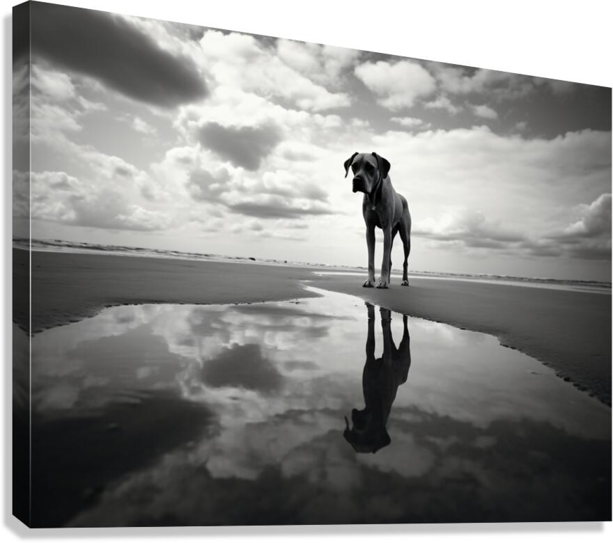 Lost in My Eyes – Monochrome Coastal Dog Photography Print Canvas Print