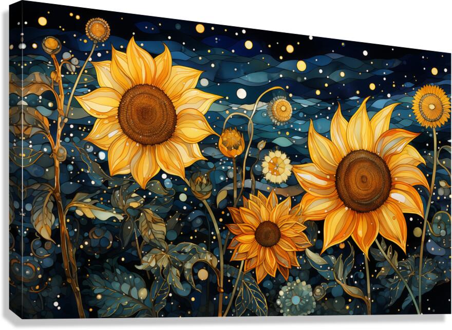 Starry Night Sunflowers – Van Gogh-Inspired Floral Art Print Canvas Print