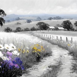 Flowers By The Fence - Country Floral Landscape Art Prints