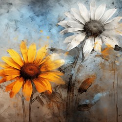 Fire And Ice - Sunflower Contrast Art Prints