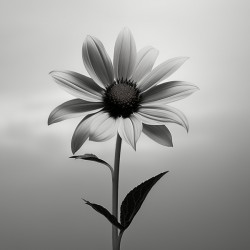 Solitary Grace – Monochrome Sunflower Portrait Print