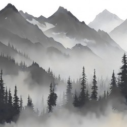 Misty Mountain Pines - Monochrome Landscape Art Prints