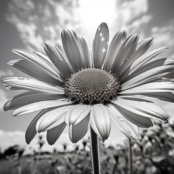 Summer’s Echo – Black and White Sunflower Field Print