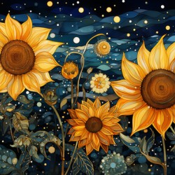 Starry Night Sunflowers – Van Gogh-Inspired Floral Art Print