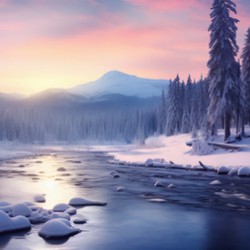 Solstice River – Winter Twilight Landscape Print