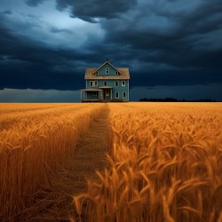 Historical – Golden Prairie Cabin Landscape Art Print