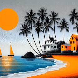 Orange Sun Harbor - Tropical Modern Print