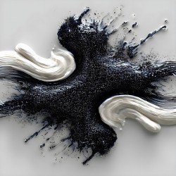 Ivory & Onyx Collision – Abstract Paint Splash Print