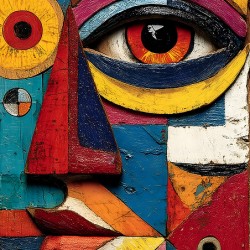 Patchwork Gaze – Modern Cubist Portrait Print