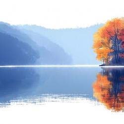 Blue Haze – Misty Lake Reflection Print