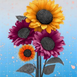 Orbiting Sunflowers – Modern Pop Botanical Print