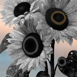 Ink & Ivory Sunflowers – Black & White Floral Art Print