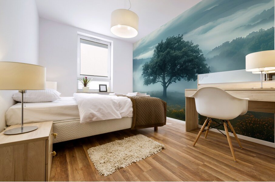 Keeper of the Valley - Misty Meadow Tree Art Prints Mural print