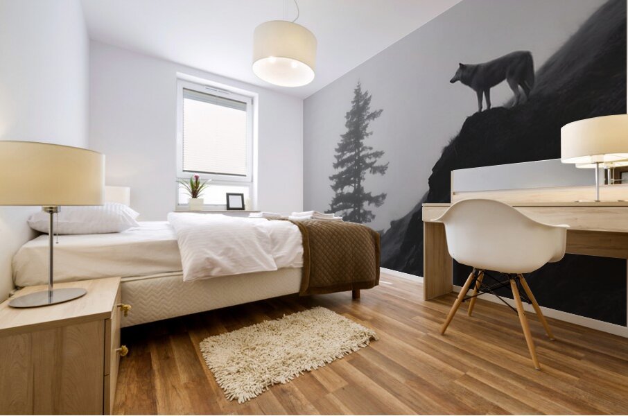 Misty Morning Lookout - Monochrome Landscape Art Prints Mural print