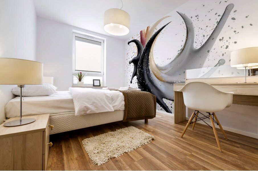 Crescent Surge – Minimal Ink & Color Burst Print Mural print