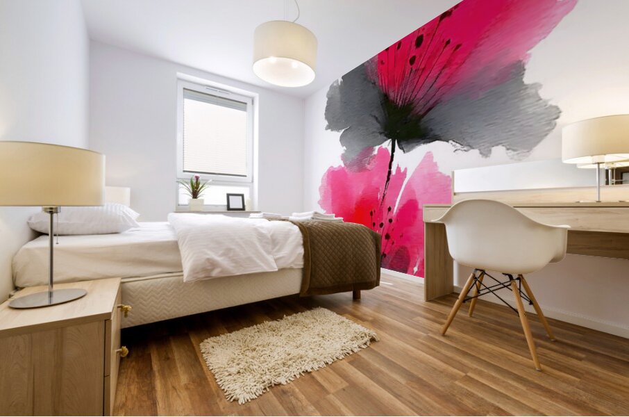 Crimson Petal Mist – Modern Watercolor Floral Print Mural print