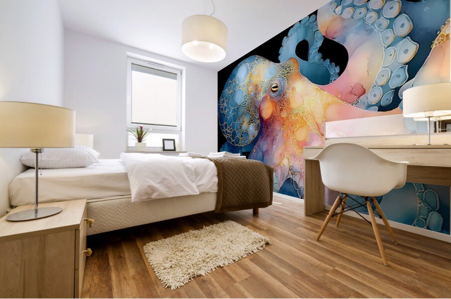 Abyssal Gold – Octopus Luminescence Print Mural print