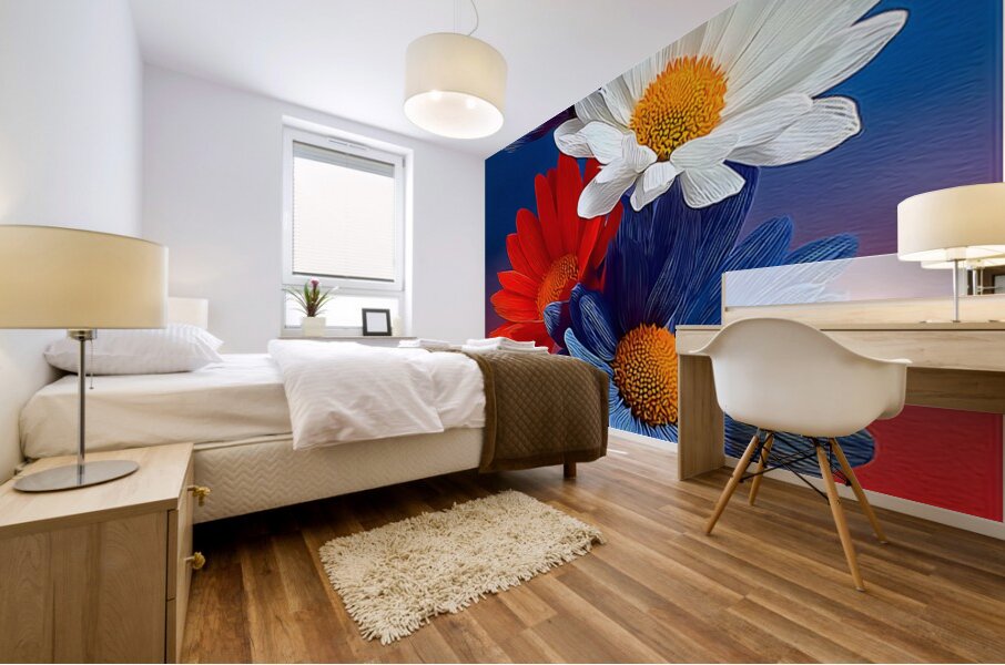 Patriotic Daisies – Red White Blue Floral Print Mural print