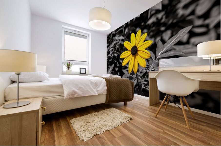 Golden Defiance – Yellow Flower in Monochrome Field Print Mural print