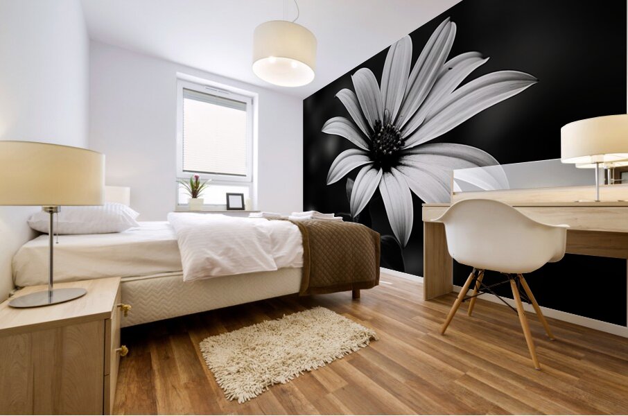 Twilight Petals – Black and White Floral Portrait Mural print