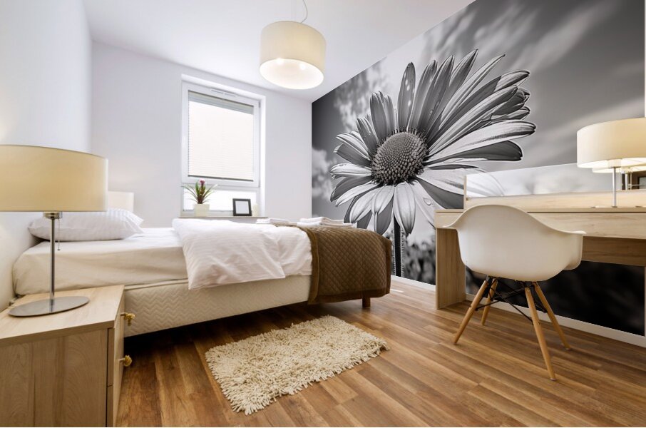 Summer’s Echo – Black and White Sunflower Field Print Mural print