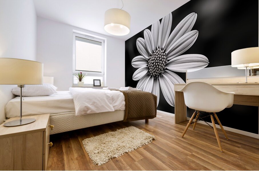 Fields of Memory – Black and White Sunflower Portrait Mural print