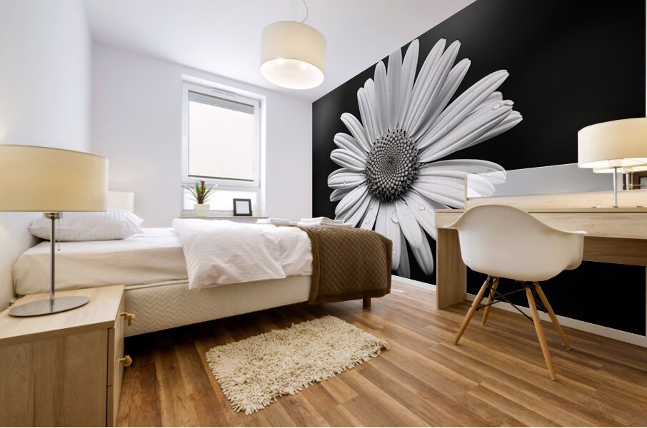 Monochrome Majesty – Sunflower in Black and White Print Mural print