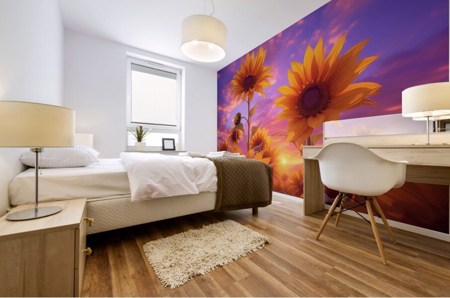 Skyscape Sunflowers – Purple Sunset Botanical Print Mural print