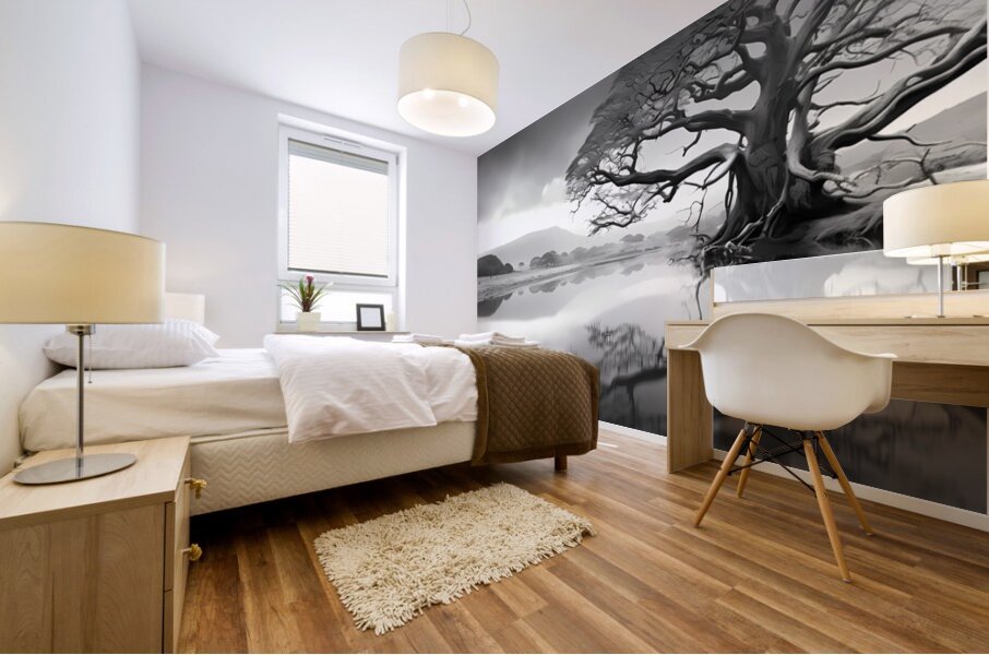 Reflection Tree – Landscape in Black & White Print Mural print