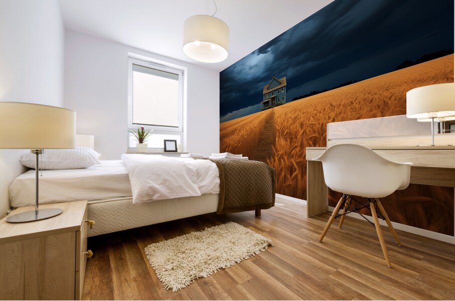 Historical – Golden Prairie Cabin Landscape Art Print Mural print