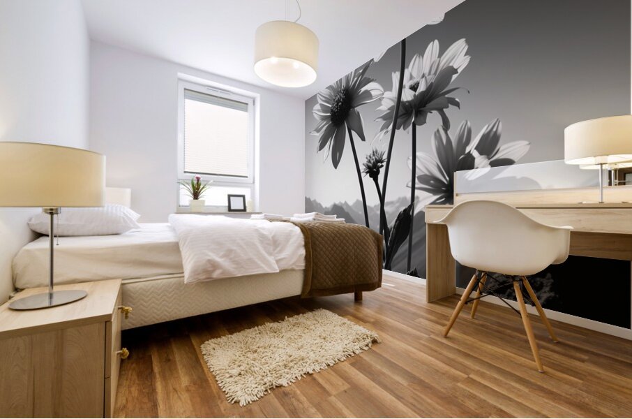 Soulful Blooms – Black & White Sunflower Art Print Mural print