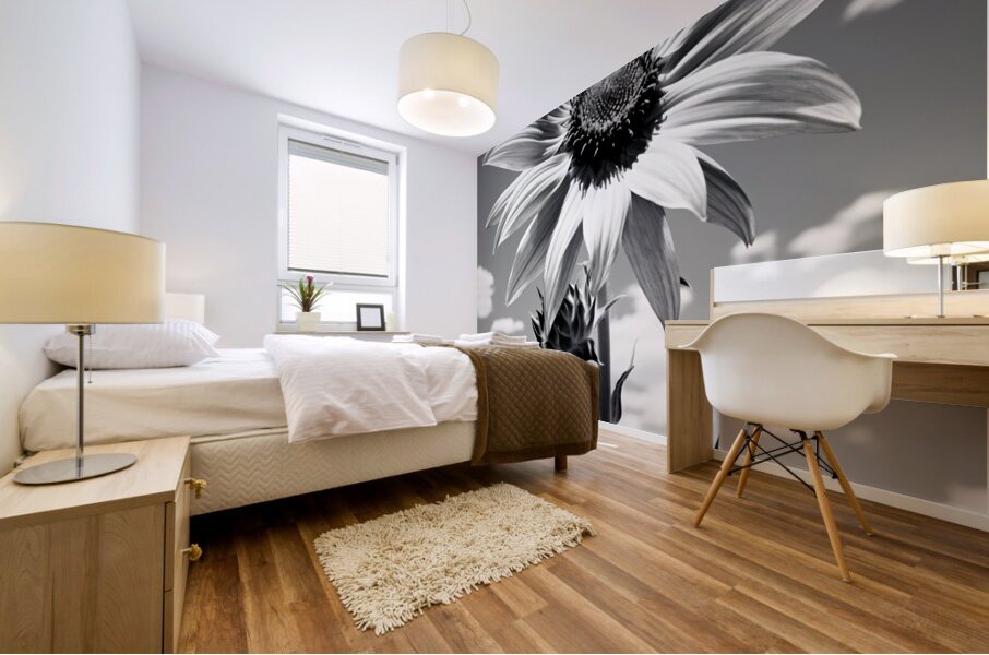 Vitamin D - Black & White Sunflower Art Print Mural print