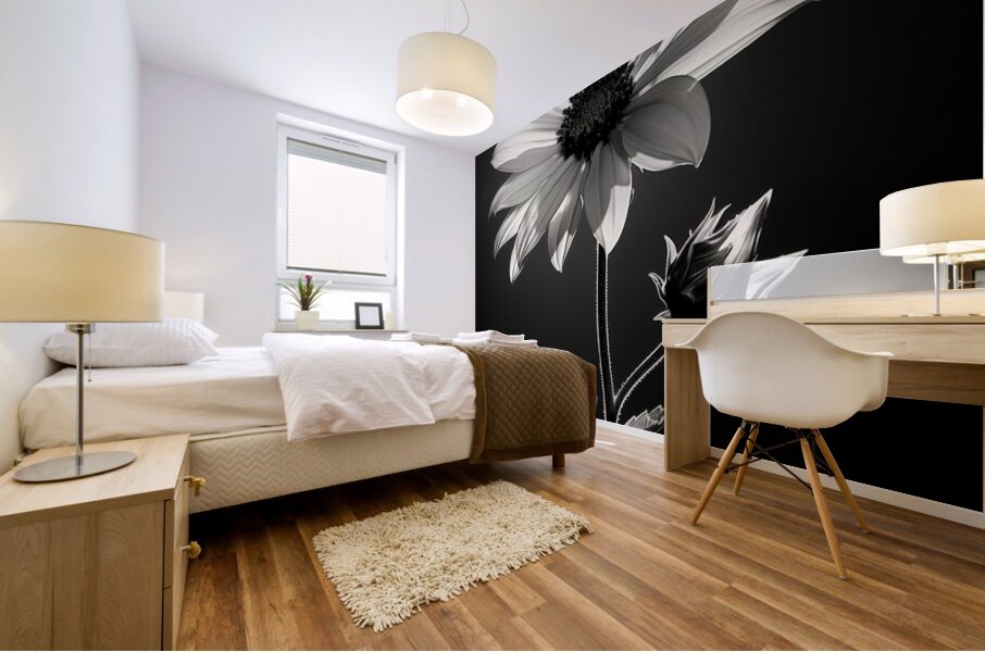 The Grace of Golden Hours – Monochrome Floral Art Print Mural print