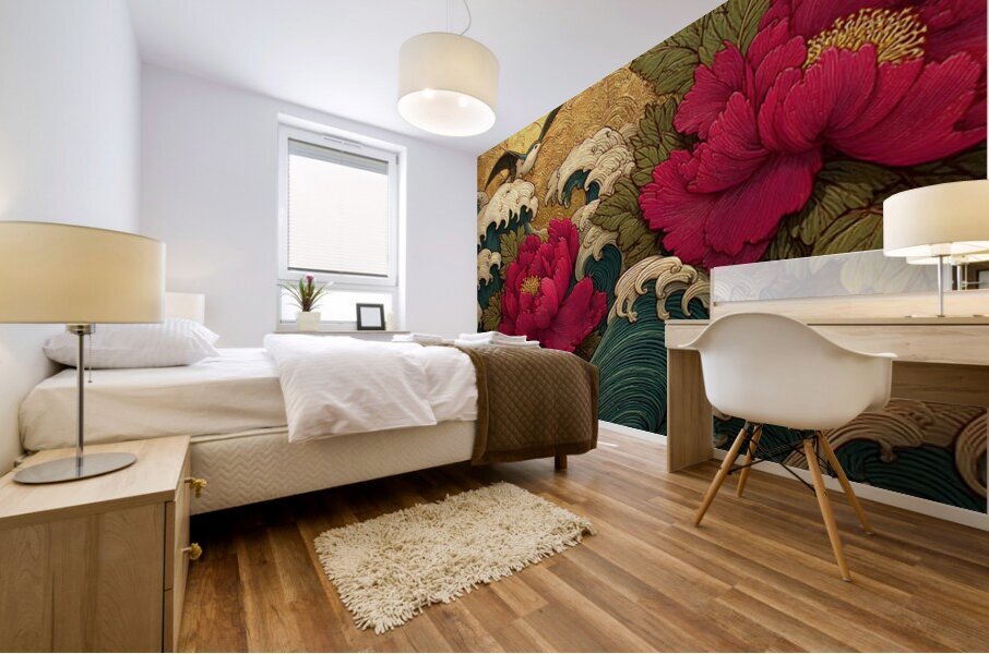 Hana To Nami No Uta 花と波の詩 - Poem Of Flowers And Waves - Japanese Floral Seascape Art Prints Mural print