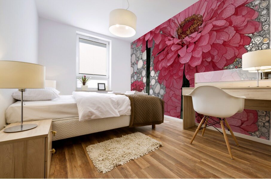 Bloom in Circles – Pink Zinnia Floral Abstract Print Mural print