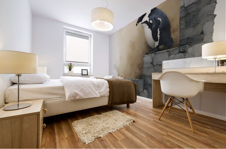 Steps of Solitude – Penguin on Stone Wall Print Mural print