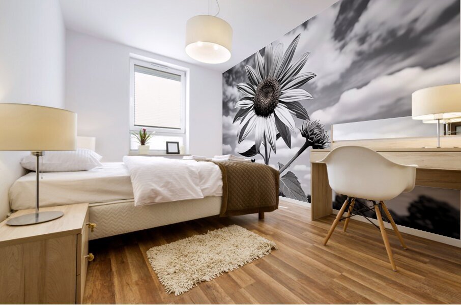 Skyward – Monochrome Sunflower Landscape Print Mural print