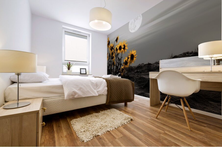 Harvest Moon – Golden Sunflowers by Moonlight Print Mural print