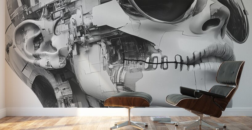 Echoes of Escher - Surreal Skull Line Art Prints Wall Murals