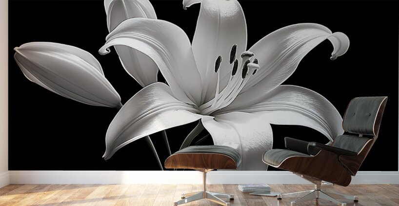 Lily Of The Light - Monochrome Lily Floral Art Prints Wall Murals