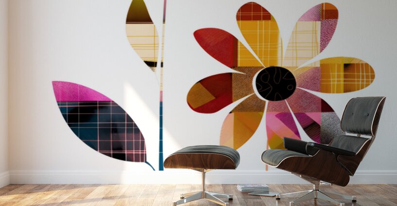 Plaid Botanica 24 - Modern Retro Floral Art Prints Wall Murals