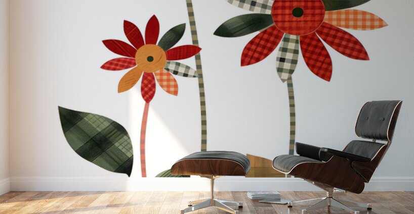 Plaid Botanica 13 - Retro Floral Art Prints Wall Murals