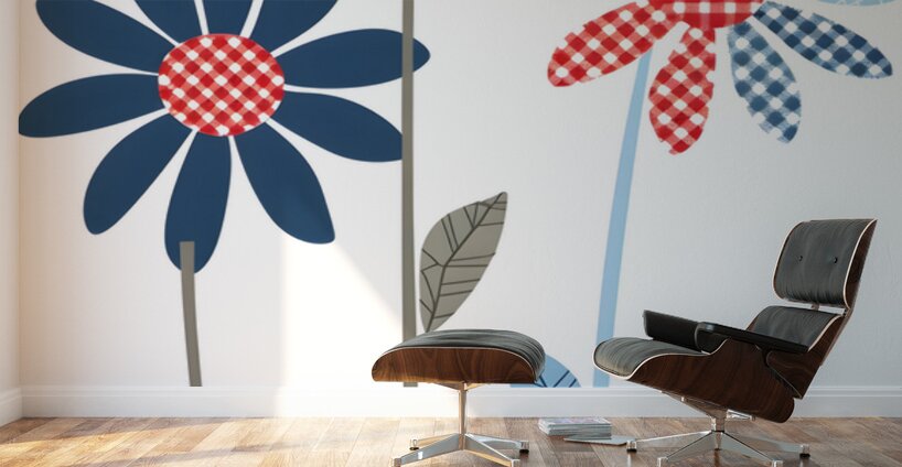 Plaid Botanica 9 - Retro Floral Art Prints Wall Murals