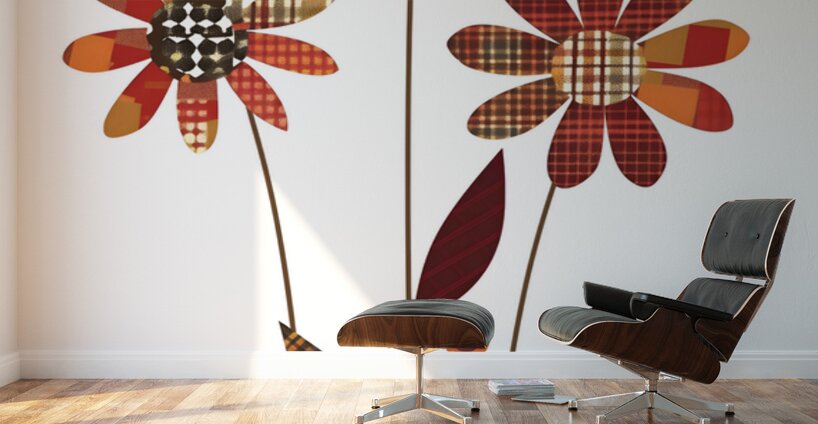 Plaid Botanica 19 - Modern Retro Floral Art Prints Wall Murals