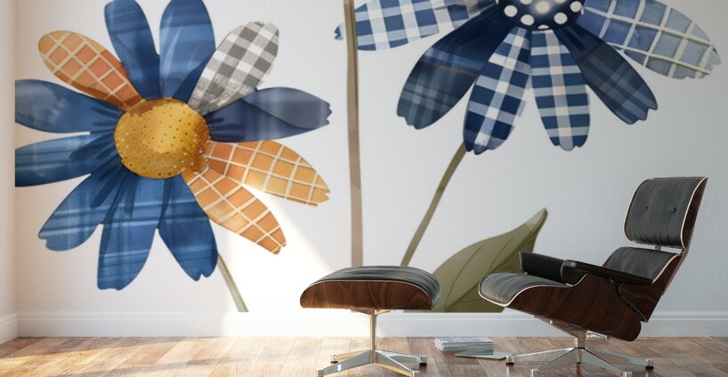 Plaid Botanica 7 - Retro Floral Art Prints Wall Murals