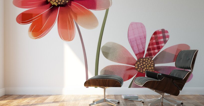 Plaid Botanica 4 - Contemporary Floral Art Prints Wall Murals