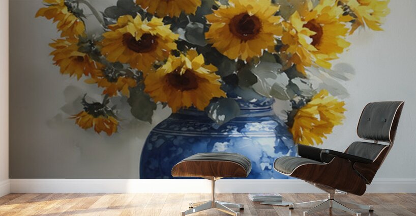 Eclat De Tournesols - Burst Of Sunflowers - Sunflower Vase Art Prints Wall Murals