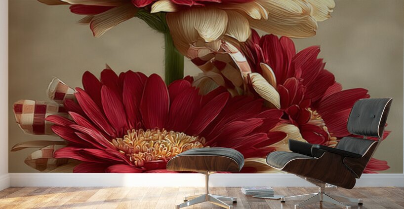 Plaid Botanica 31 - Retro Floral Art Prints Wall Murals